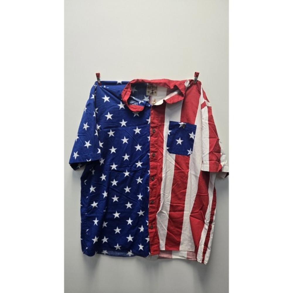 VTG Red Head American Flag Denim Type Shirt Men 2xl Stars Stripes Red White Blue